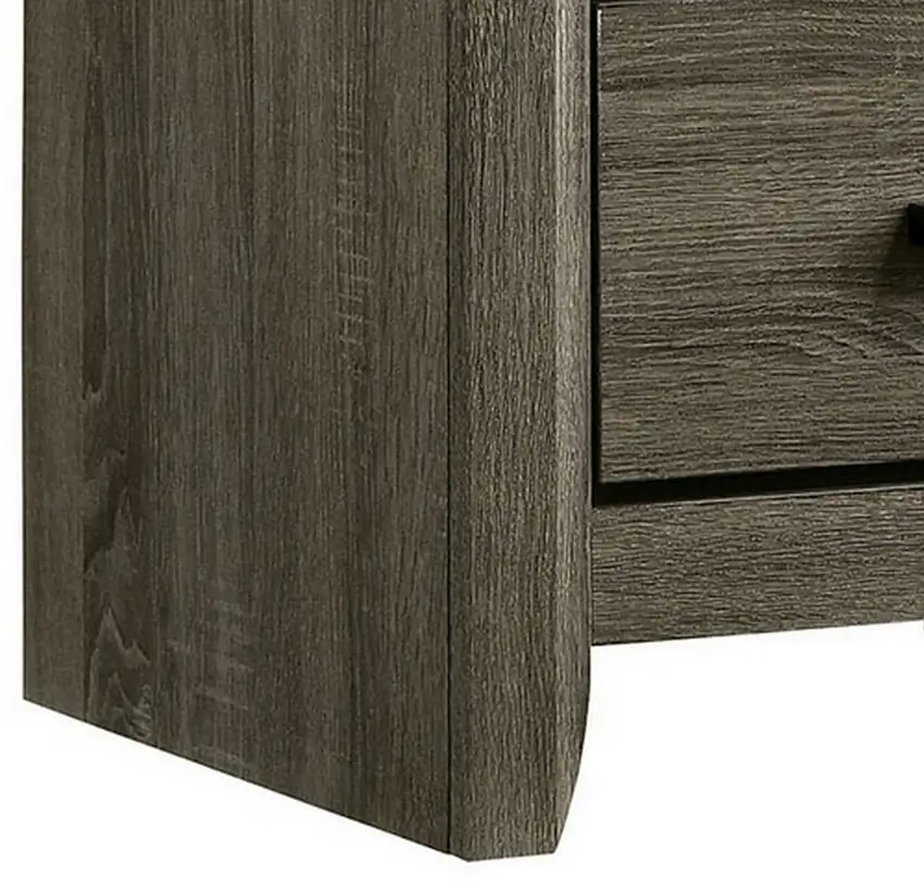 24 Inch 2 Drawer Wooden Nightstand with Finger Pulls, Brown Photo 4