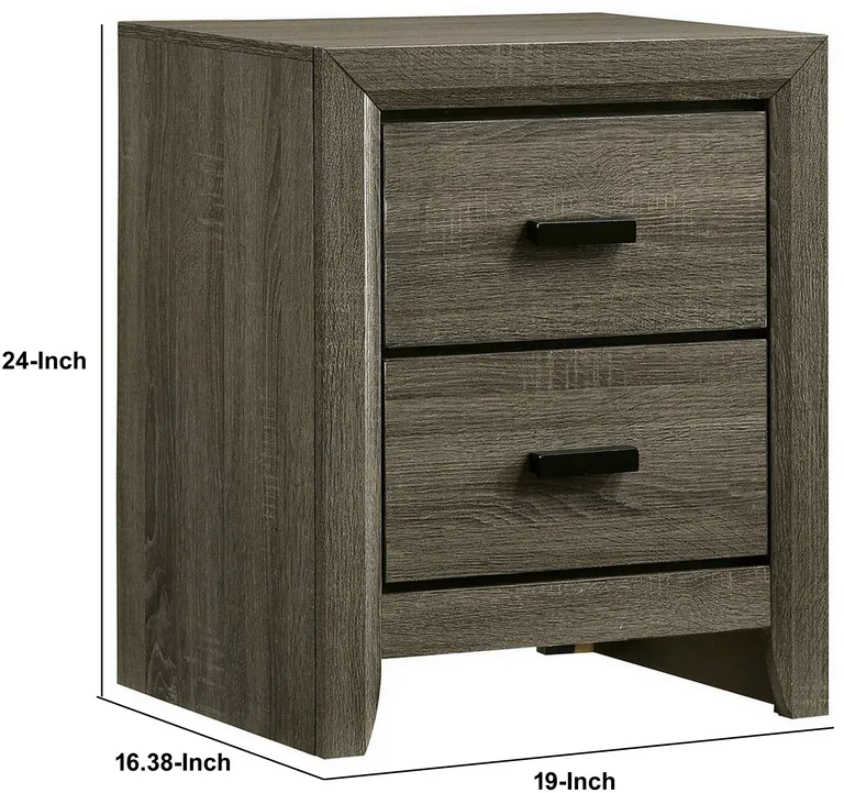 24 Inch 2 Drawer Wooden Nightstand with Finger Pulls, Brown Photo 5