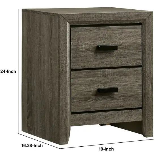 24 Inch 2 Drawer Wooden Nightstand with Finger Pulls, Brown Photo 5