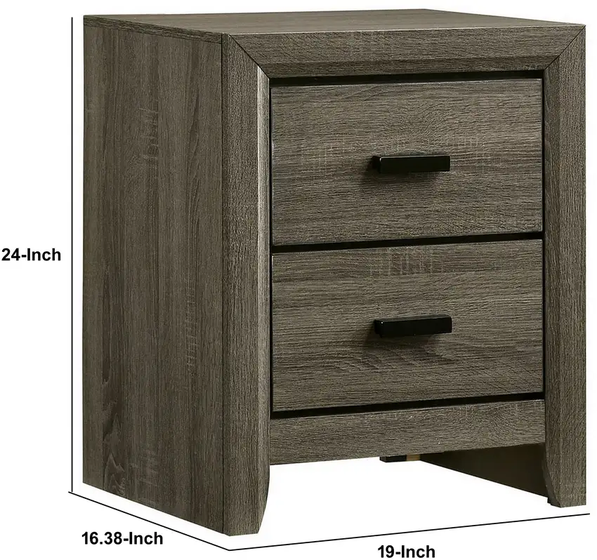 24 Inch 2 Drawer Wooden Nightstand with Finger Pulls, Brown Photo 5
