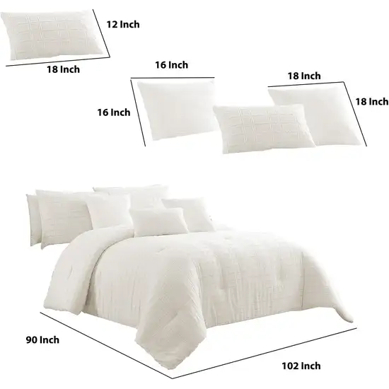 6 Piece Cotton King Comforter Set with Fringe Details, White Photo 6