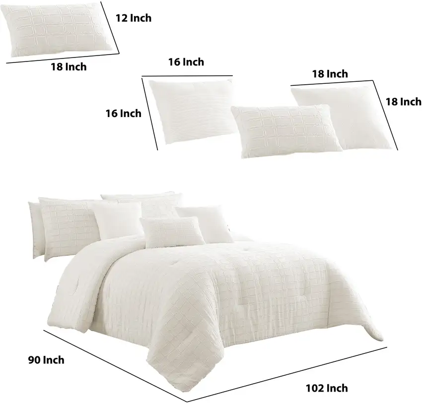 6 Piece Cotton King Comforter Set with Fringe Details, White Photo 6