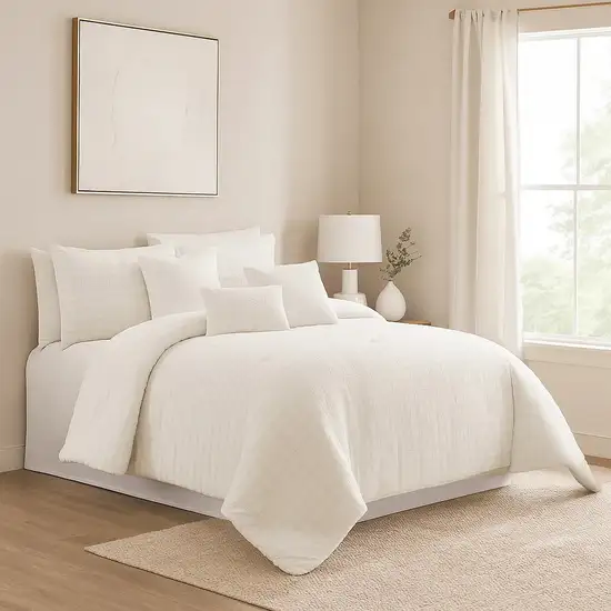 6 Piece Cotton King Comforter Set with Fringe Details, White Photo 7