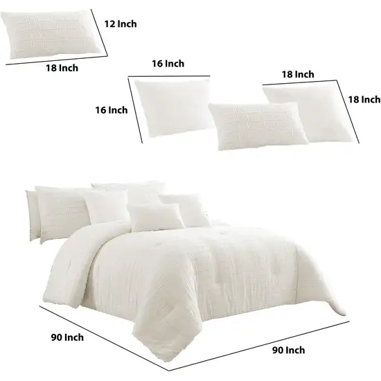 7 Piece Cotton Queen Comforter Set with Fringe Details, White Photo 6