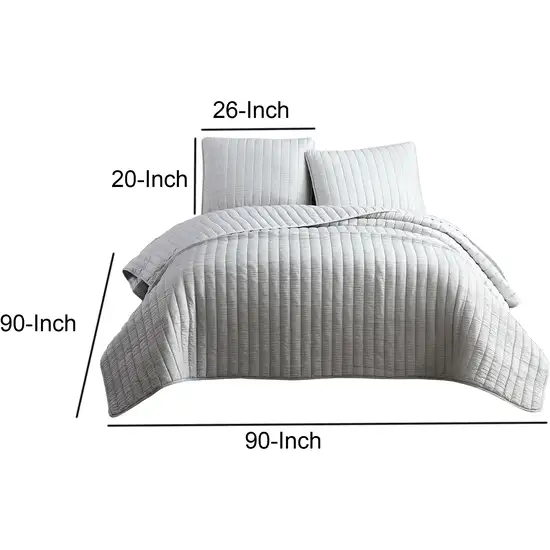 3 Piece Crinkle Queen Size Coverlet Set with Vertical Stitching,Light Gray Photo 6