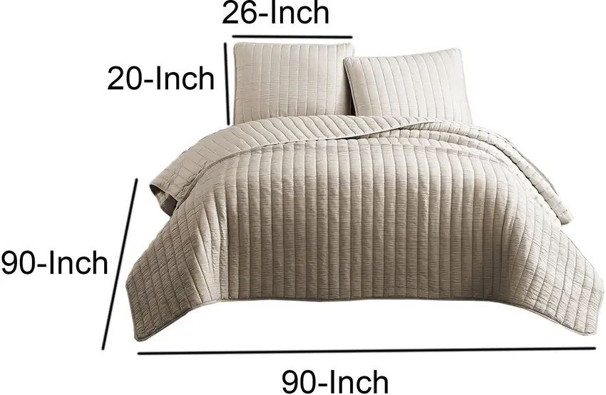 3 Piece Crinkle Queen Size Coverlet Set with Vertical Stitching Photo 5