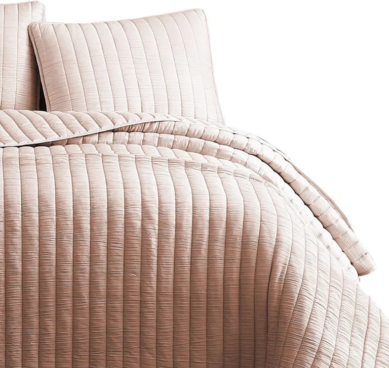 3 Piece Crinkles King Size Coverlet Set with Vertical Stitching Photo 4