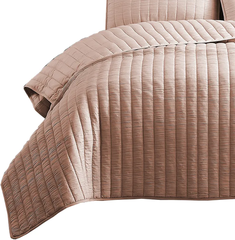 3 Piece Crinkles King Size Coverlet Set with Vertical Stitching Photo 3