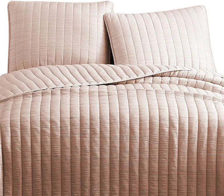3 Piece Crinkles King Size Coverlet Set with Vertical Stitching Photo 2