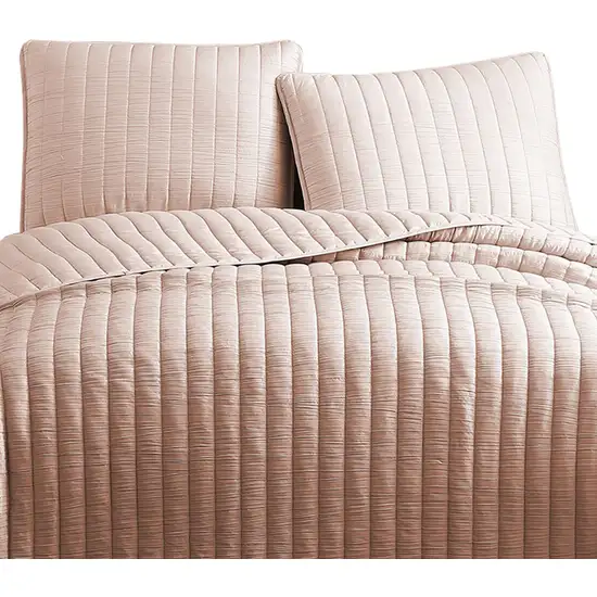 3 Piece Crinkles King Size Coverlet Set with Vertical Stitching Photo 2