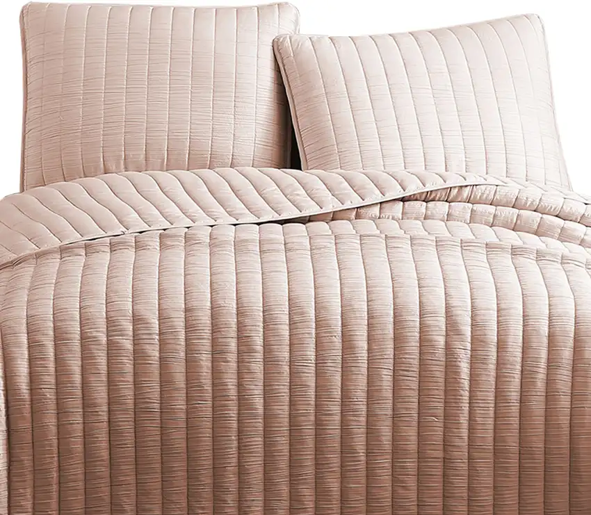 3 Piece Crinkles King Size Coverlet Set with Vertical Stitching Photo 2