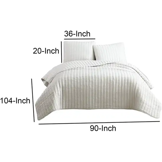 3 Piece Crinkles King Size Coverlet Set with Vertical Stitching, White Photo 6