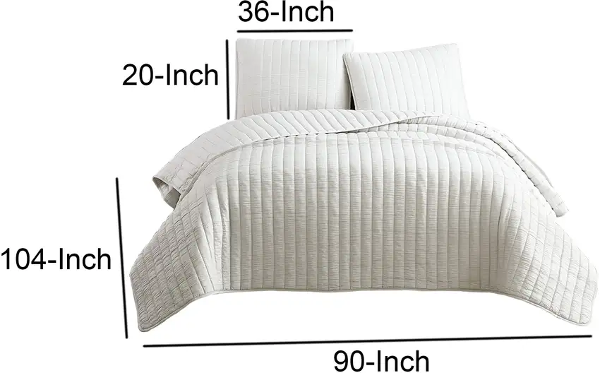 3 Piece Crinkles King Size Coverlet Set with Vertical Stitching, White Photo 6