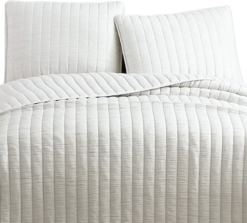 3 Piece Crinkles King Size Coverlet Set with Vertical Stitching Photo 2