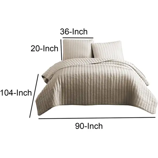 3 Piece Crinkles King Size Coverlet Set with Vertical Stitching, Brown Photo 6
