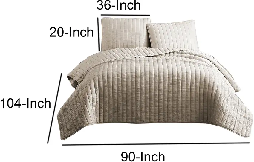 3 Piece Crinkles King Size Coverlet Set with Vertical Stitching, Brown Photo 6