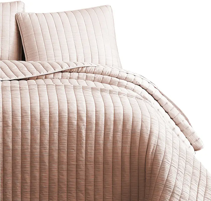 3 Piece Crinkles Queen Size Coverlet Set with Vertical Stitching Photo 4