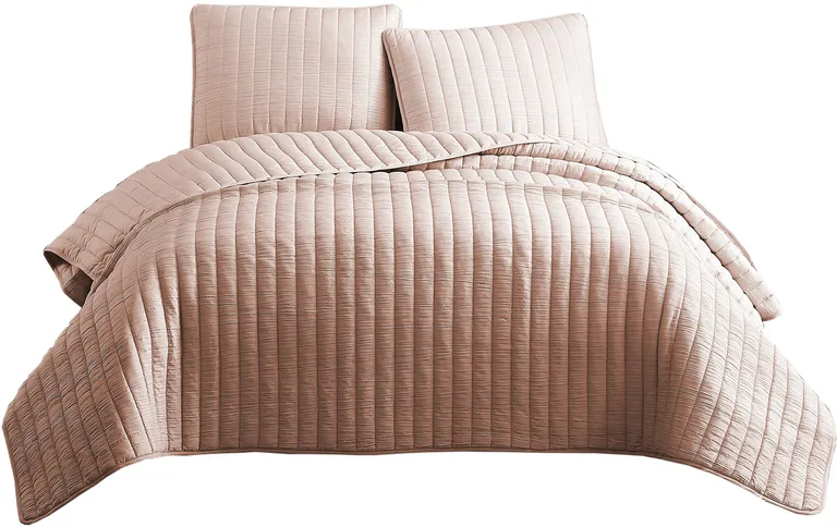3 Piece Crinkles Queen Size Coverlet Set with Vertical Stitching Photo 1