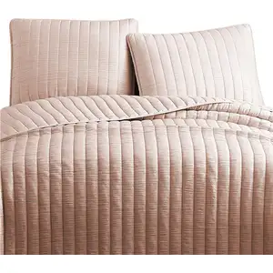 Photo of 3 Piece Crinkles Queen Size Coverlet Set with Vertical Stitching