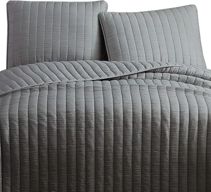 3 Piece Crinkles Queen Size Coverlet Set with Vertical Stitching Photo 4