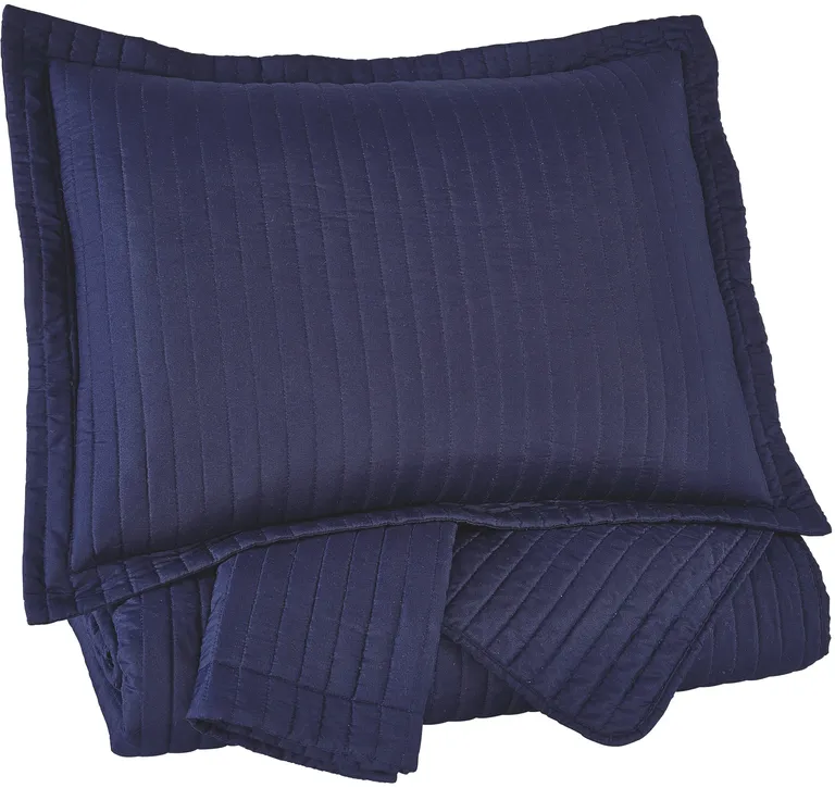 3 Piece Fabric King Coverlet Set with Vertical Channel Stitching Photo 1