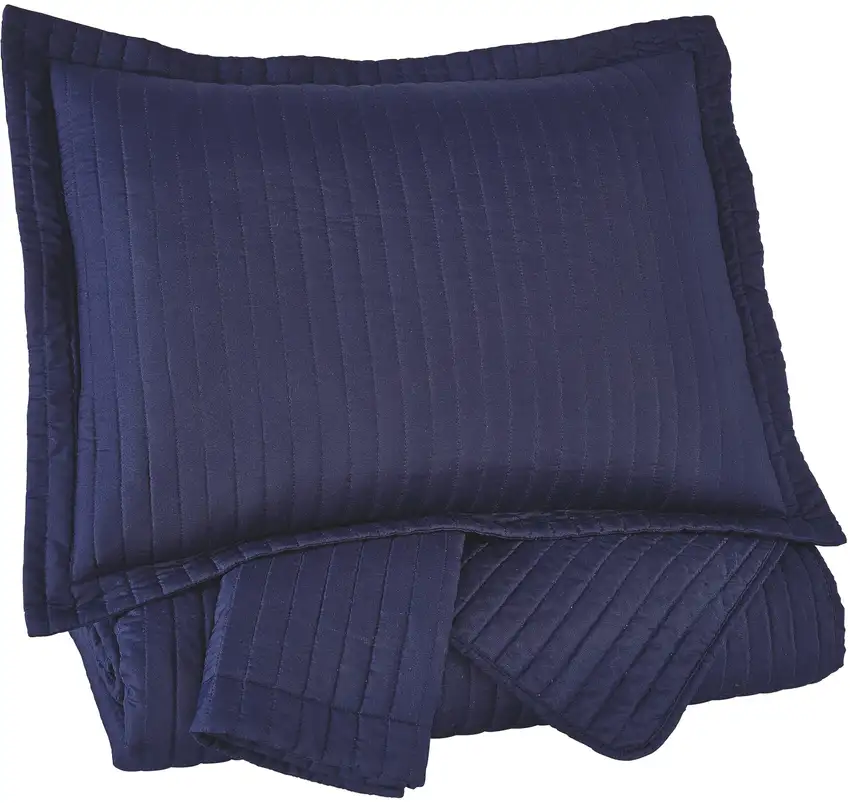 3 Piece Fabric King Coverlet Set with Vertical Channel Stitching Photo 1