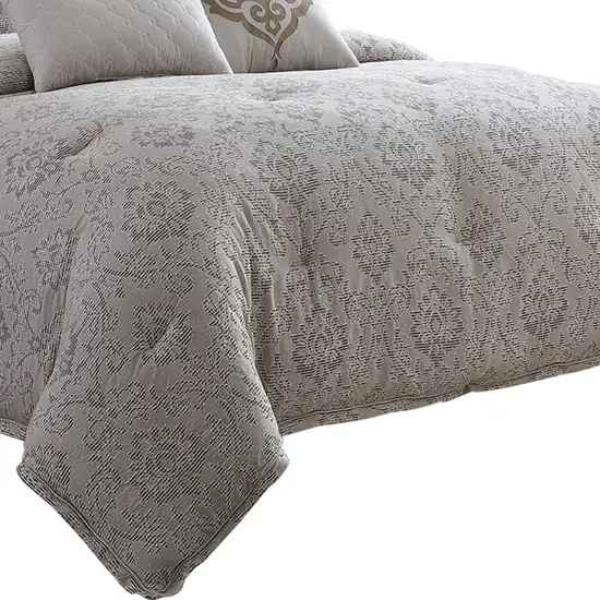 10 Piece King Cotton Comforter Set with Textured Floral Print Photo 2