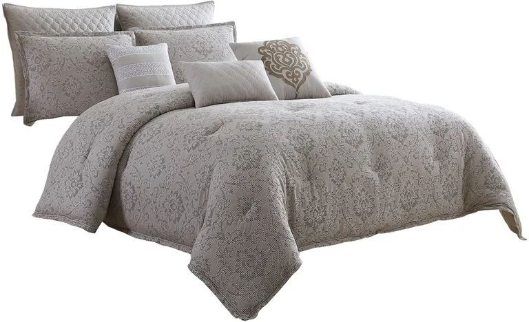10 Piece King Cotton Comforter Set with Textured Floral Print Photo 1