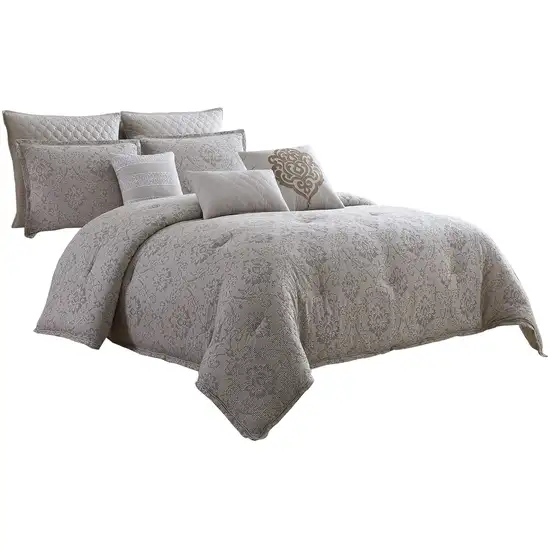 10 Piece King Cotton Comforter Set with Textured Floral Print Photo 1