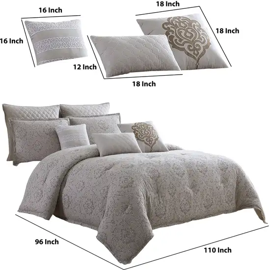 10 Piece King Cotton Comforter Set with Textured Floral Print, Gray Photo 6