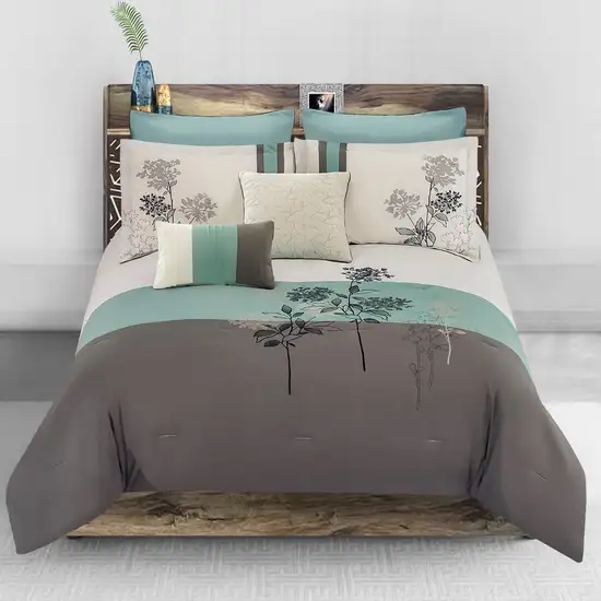 8 Piece King Polyester Comforter Set with Floral Embroidery, Multicolor Photo 7