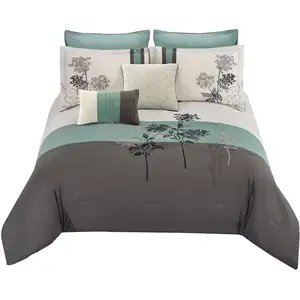 Photo of 8 Piece King Polyester Comforter Set with Floral Embroidery