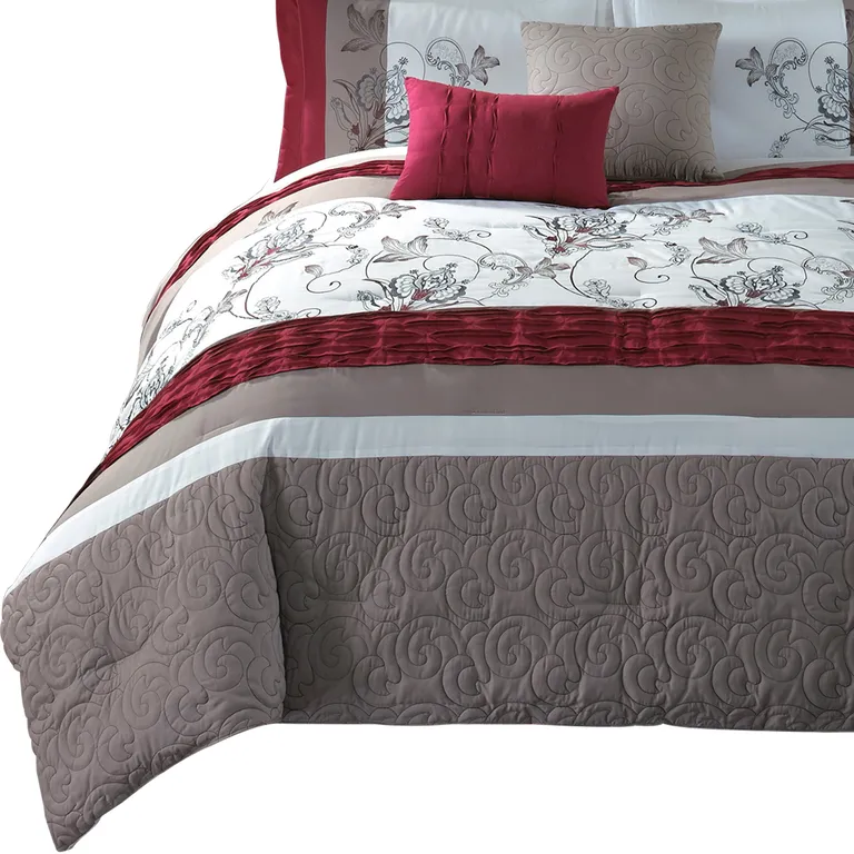 8 Piece King Polyester Comforter Set with Floral Print Photo 2