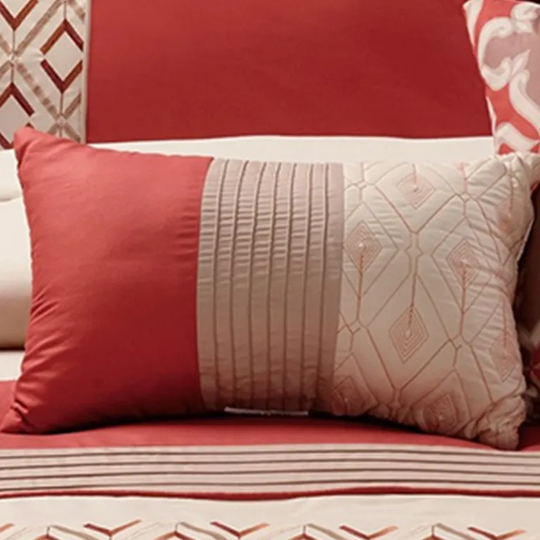 8 Piece King Polyester Comforter Set with Geometric Embroidery Photo 4