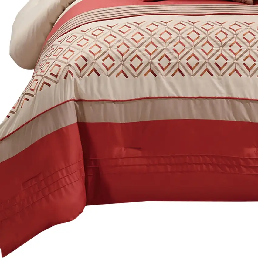 8 Piece King Polyester Comforter Set with Geometric Embroidery Photo 2