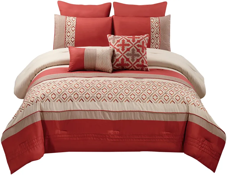 8 Piece King Polyester Comforter Set with Geometric Embroidery Photo 1