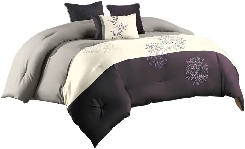 7 Piece King Polyester Comforter Set with Leaf Embroidery Photo 1
