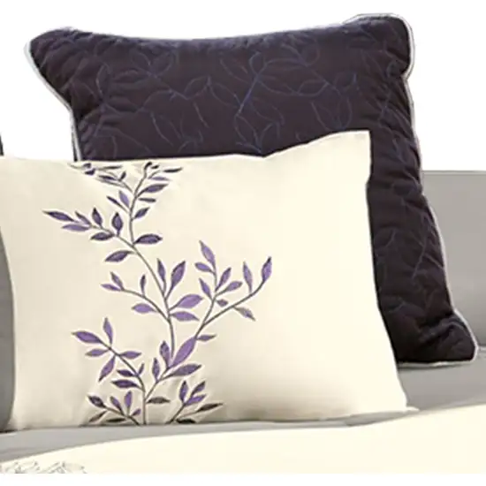 7 Piece King Polyester Comforter Set with Leaf Embroidery Photo 4