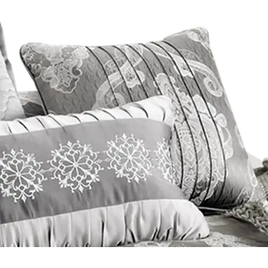 12 Piece King Polyester Comforter Set with Medallion Print, Platinum Photo 3