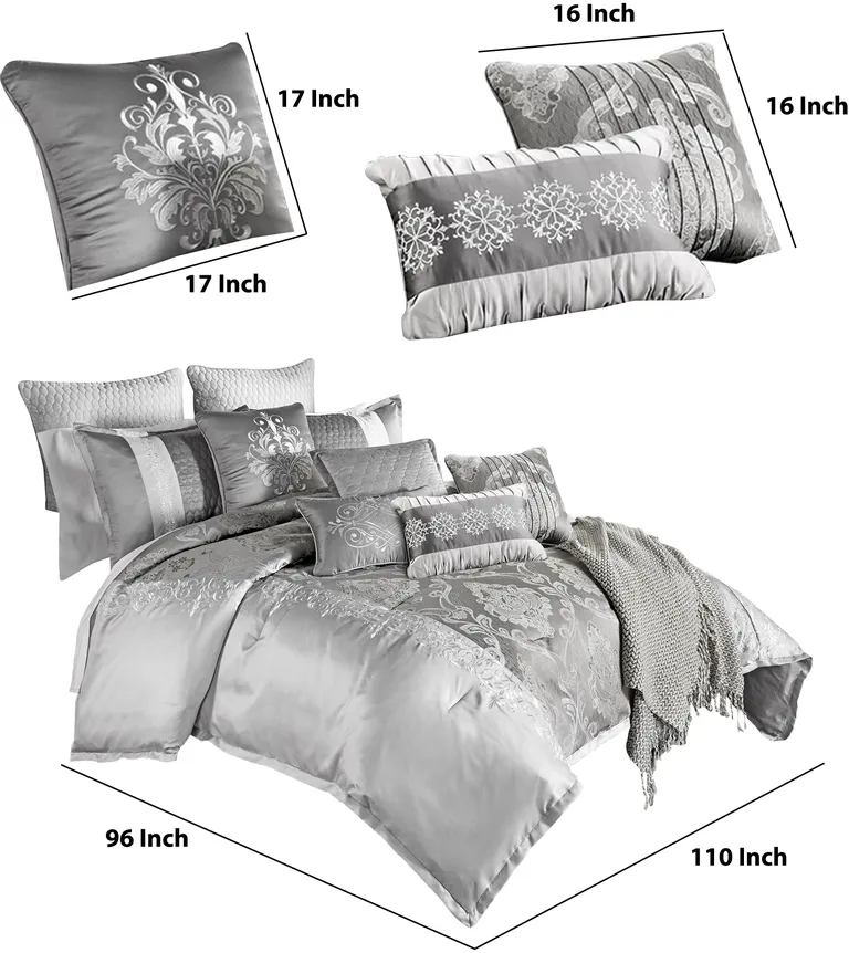 12 Piece King Polyester Comforter Set with Medallion Print, Platinum Photo 5