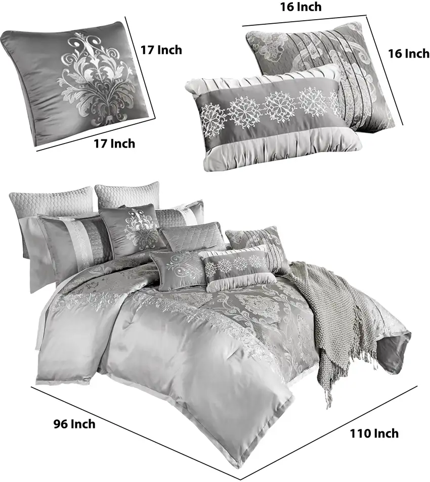 12 Piece King Polyester Comforter Set with Medallion Print, Platinum Photo 5