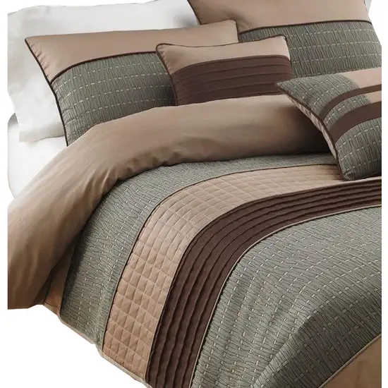 7 Piece King Polyester Comforter Set with Pleats and Texture Photo 2