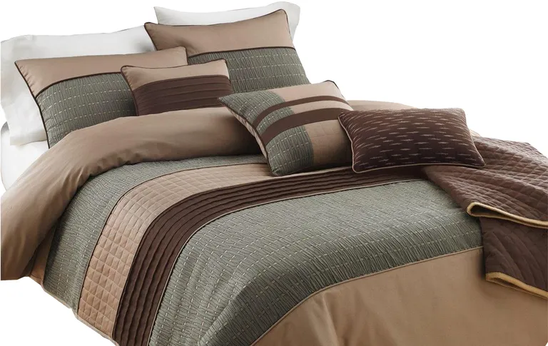 7 Piece King Polyester Comforter Set with Pleats and Texture Photo 1