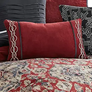 Photo of 10 Piece King Size Comforter Set with Medallion Print, Red and Blue