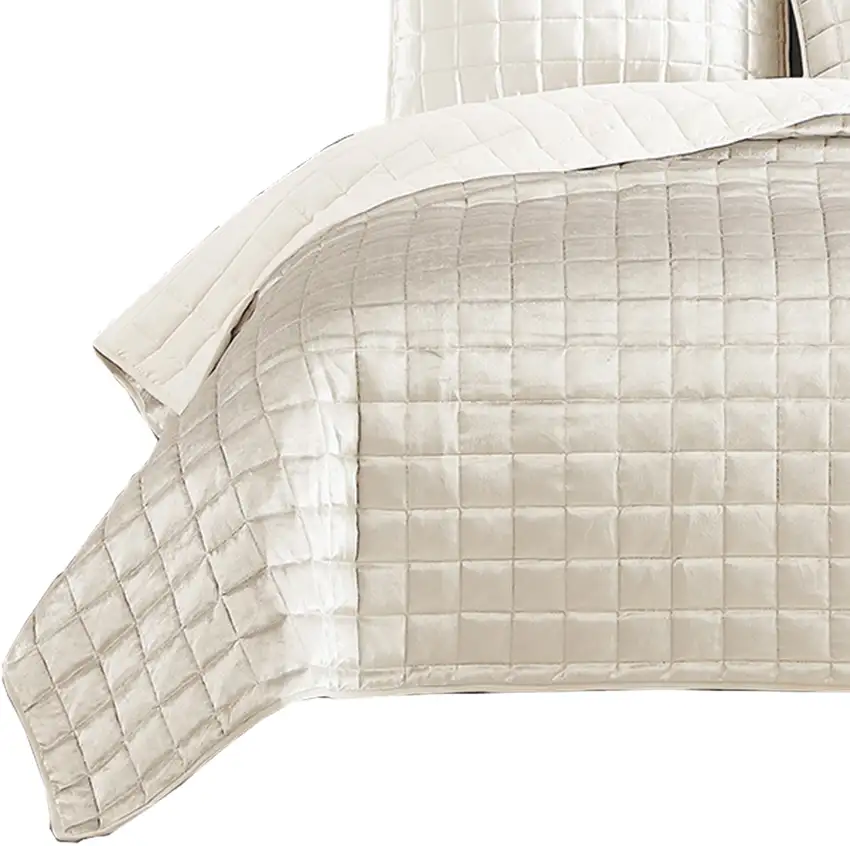 3 Piece King Size Coverlet Set with Stitched Square Pattern Photo 3
