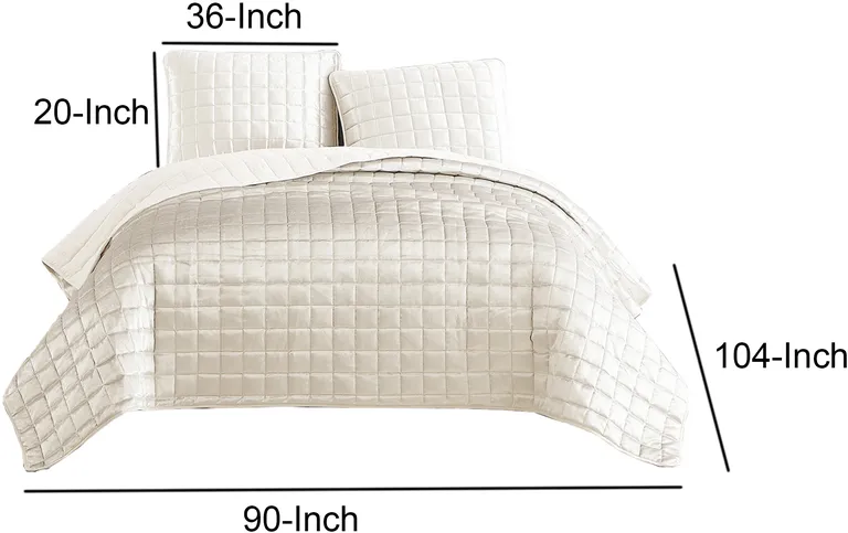 3 Piece King Size Coverlet Set with Stitched Square Pattern Photo 5