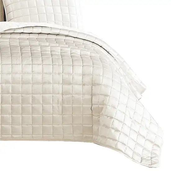 3 Piece King Size Coverlet Set with Stitched Square Pattern Photo 4
