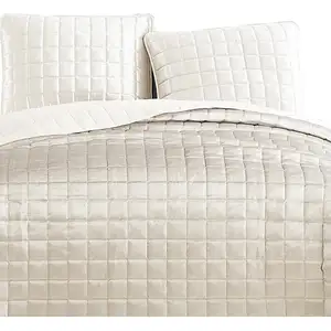 Photo of 3 Piece King Size Coverlet Set with Stitched Square Pattern