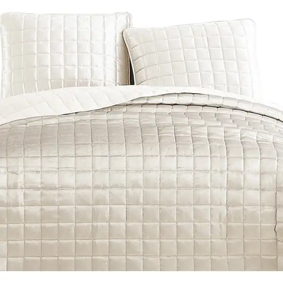 3 Piece King Size Coverlet Set with Stitched Square Pattern Photo 2