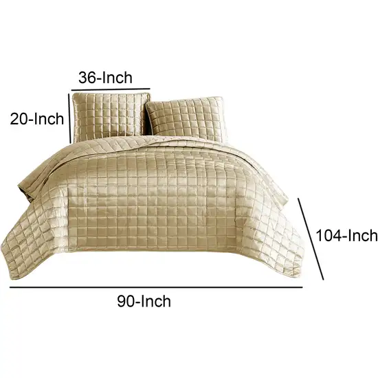 3 Piece King Size Coverlet Set with Stitched Square Pattern, Gold Photo 6
